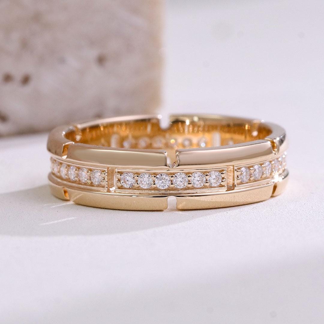14k Gold Plated Geometric Eternity Band, Round CZ 925 Silver Stacking ...