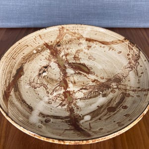 Handmade 11” Stoneware Serving Plate - Earthy Glaze with Abstract Rustic Brushstrokes - Ceramic Tableware.