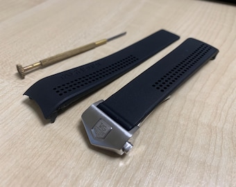 20mm Tag Heuer Black Rubber Watch Strap With Stainless Steel Deployment Clasp