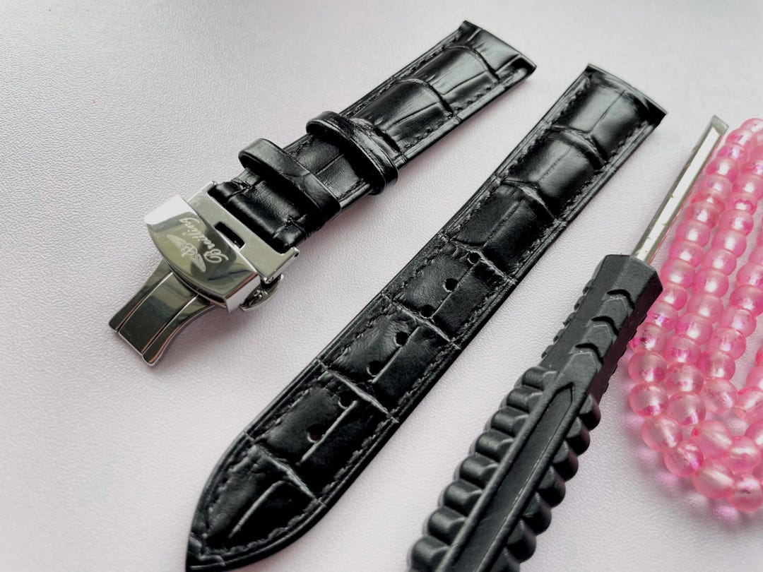 18/19/20mm ブライトリング ブラックレザーウォッチストラップ