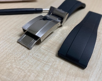 Bracelet de montre en caoutchouc noir de 20 mm avec boucle déployante en acier inoxydable pour les grands fonds de Daytona