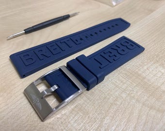 24mm/22mm Breitling Navy Blue Rubber watch strap stainless steel buckle
