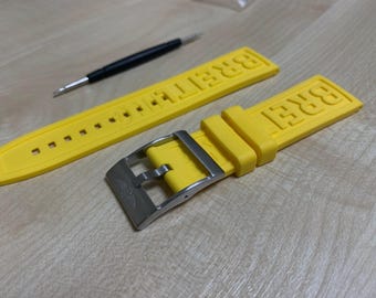 Correa de reloj Breitling de caucho amarillo de 22 mm/24 mm con hebilla de acero inoxidable