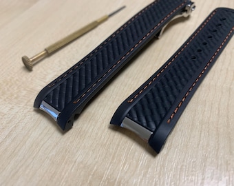20mm/22mm Seamaster aqua terra Black/orange stitch Rubber Wrist Watch Strap Band With Deployment Clasp