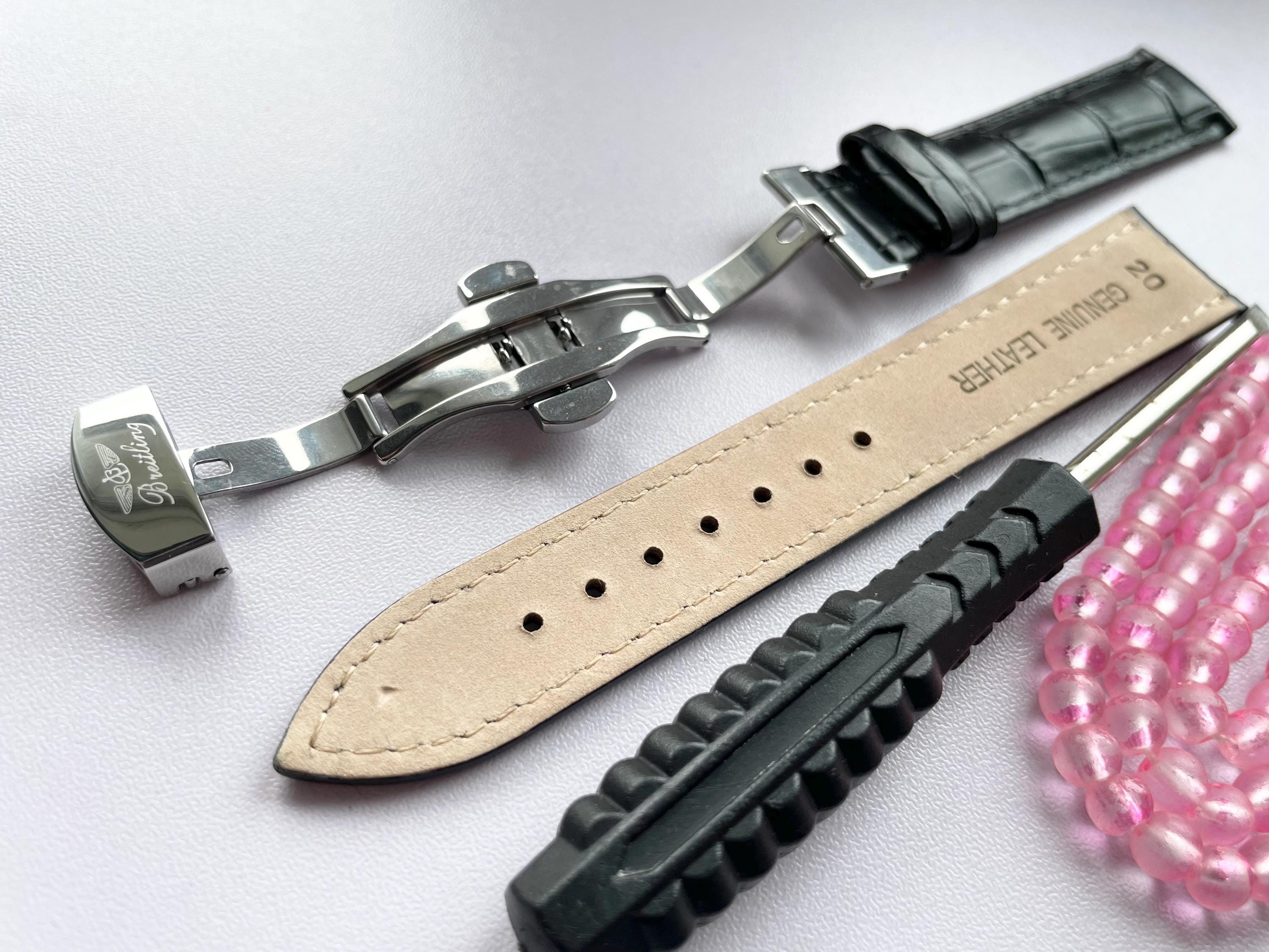 18/19/20mm ブライトリング ブラックレザーウォッチストラップ