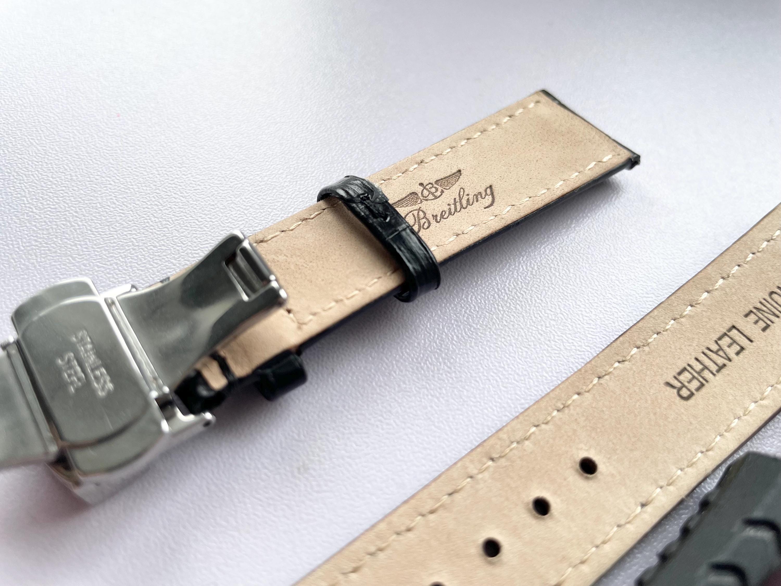 18/19/20mm ブライトリング ブラックレザーウォッチストラップ