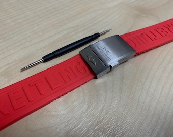 22mm/24mm Breitling Red Rubber watch strap with Deployment clasp