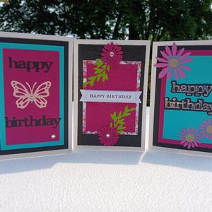 Lot de 3 cartes d'anniversaire rose vif et noir
