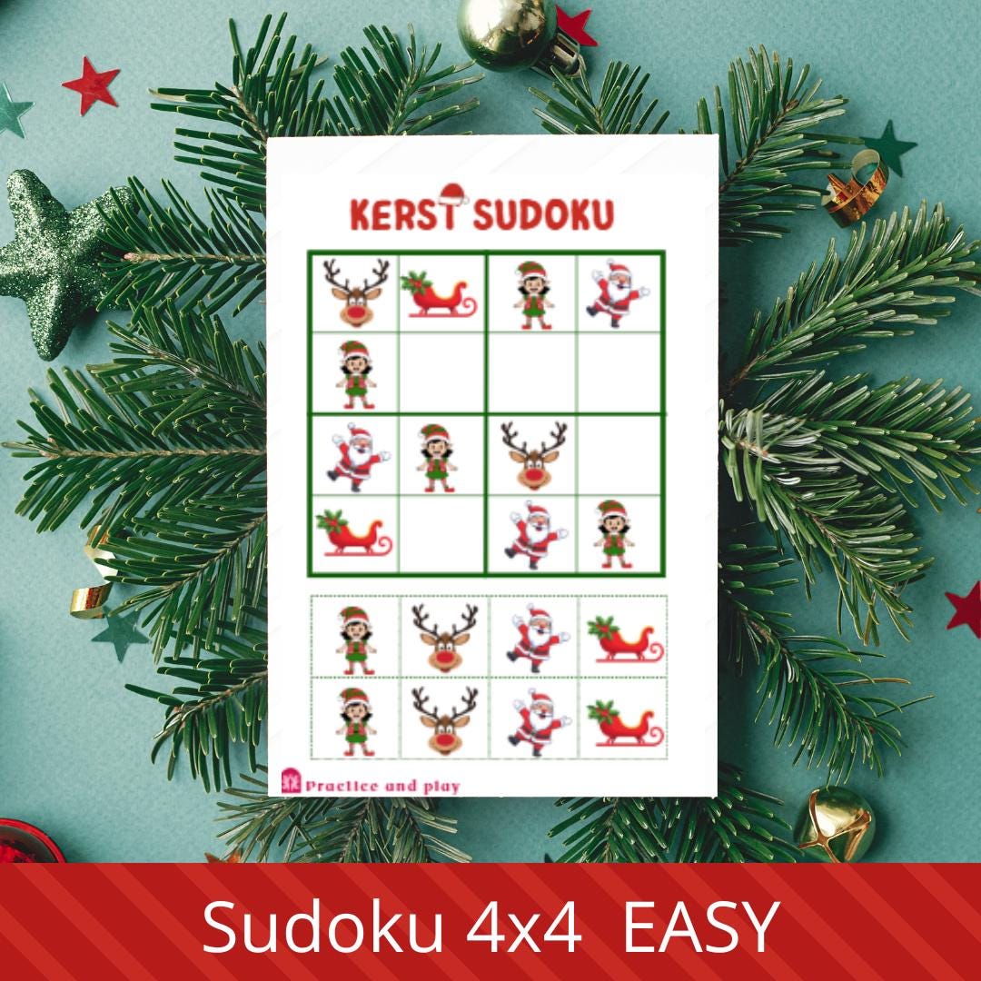 Christmas Sudoku 4x4 Easy Level for Kids, 33 Puzzles, Digital Download ...