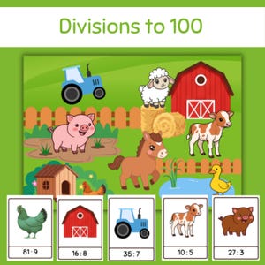 Divisions to 100 I Mathematics game for children I Homeschool Math activity I Farm Theme I Executive Functioning I Digital Download