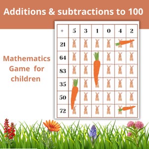 BUNDLE Math Game to 100  Additions & Subtractions | Printable Mathematics Game | Homeschool Math Activity | EASTER SPRING I Digital Download