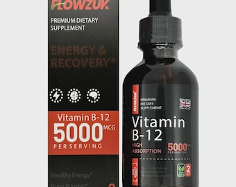 Vitamin B12 Liquid Drops 5000mcg | Methylcobalamin | 60ml Dropper | Vegan-Friendly | UK Made | Flowzuk Wellness