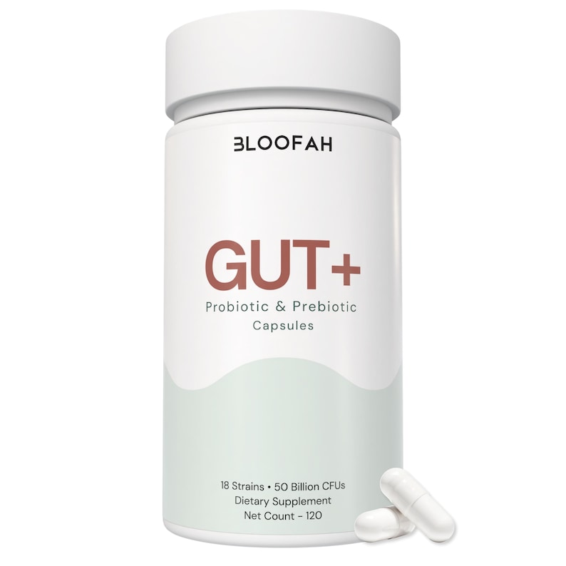 Gut+ Probiotic Capsules | 18 Strains | Prebiotic & Cranberry Extract | 50 Billion CFU | Clean Supplement | Bloofah image 1