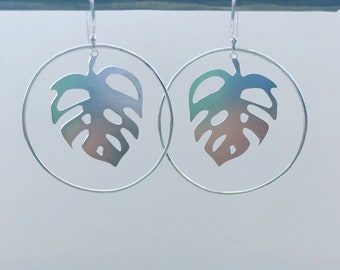 Monstera Leaf Hoop Earrings