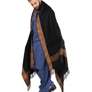 Black acrowool shawl: 4 border karbala style chadder, 50x100 inches