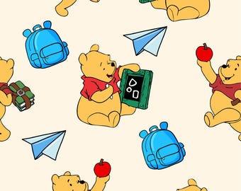 Winnie The Pooh Fabric ，Pooh Bear＆Piglet Back To School Fabric Cartoon Cotton Fabric Anime Fabric By The Half Yard