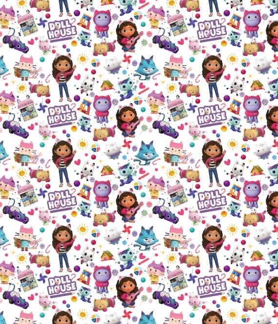 Tela para casa de muñecas de Gabby, tela rosa y morada, tela de