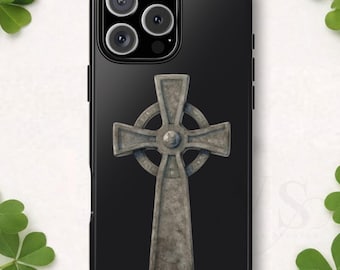 Stone Celtic Cross Tough Phone Case, Irish Heritage Gothic Medieval Symbol, Compatible with iPhone 17 16 15 14 13 Galaxy Google