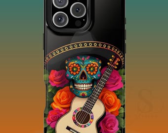 Day of the Dead Día de los Muertos Magnetic Phone Case, Folk Halloween Floral Skull Design, Compatible with iPhone 17, 16, 15, 14, 13