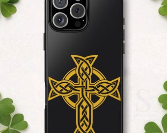 Celtic Cross Tough Phone Case Irish Knot Symbol Gold Black iPhone 17 16 15 14 13 Galaxy Google