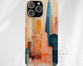 Cityscape Biodegradable Phone Case, San Francisco Skyline Phone Cover, Watercolor Art Design Compatible with iPhone 16, 15, 14, 13, 12, 11