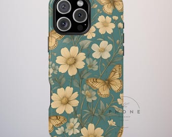 Vintage Butterfly Pattern Tough Phone Case, Cottagecore Insect Art Nature Compatible with iPhone, Galaxy, Google