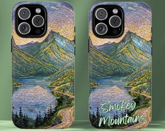 Smokey Mountains National Park Slim Phone Case, Scenic Mountain Lake Mosaic Art Compatible with iPhone 17, 16, 15, 14, 13, 12, 11 Pro Max