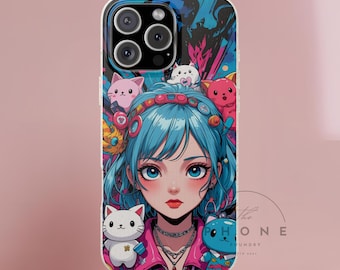 Kawaii Anime Biodegradable Phone Case, Pastel Character Art, Cute Cat Mascots, Compatible with iPhone 16, 15, 14, 13, Galaxy Phones