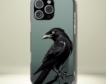 Black Raven Tough Phone Case - Gothic Halloween Aesthetic, Spooky Birdcore Design, Compatible with iPhone, Galaxy, and Google Phones