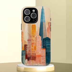 Cityscape Tough Phone Case, San Francisco Skyline Phone Cover, Watercolor Art Design Compatible with iPhone, Galaxy & Google
