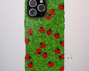 Ladybug Tough Phone Case, Insect Nature Pattern Art Design, Compatible with iPhone 17, 16, 15, 14, 13, Galaxy, Pixel