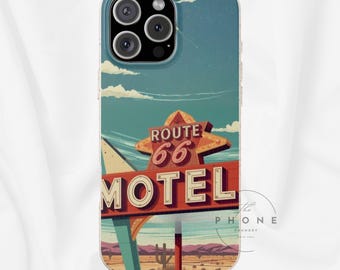 Route 66 Biodegradable Phone Case, Vintage Motel Phone Cover, Compatible with iPhone 17, 16, 15, 14, 13, 12, 11