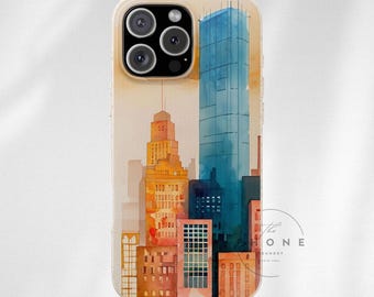 Cityscape Biodegradable Phone Case, Boston Skyline Phone Cover, Watercolor Design, Compatible with iPhone 16, 15, 14, 13, 12, 11