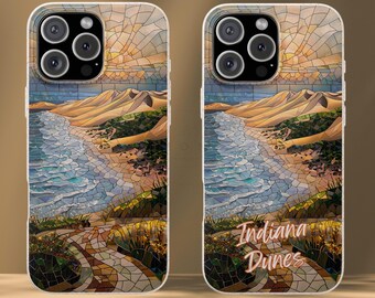 Indiana Dunes National Park Biodegradable Phone Case, Beach Shore Mosaic Art Cover Compatible with iPhone 17, 16, 15, 14, 13, 12, 11, Galaxy