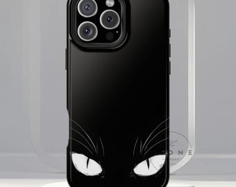Black Cat Ghost Eyes Halloween Magnetic Phone Case, Creepy Gift for He, Goth Coquette Spooky Compatible with iPhone 17, 16, 15, 14, 13