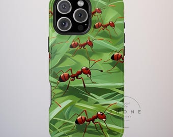 Marching Ant Pattern Tough Phone Case, Realistic Insect Art, Minimalist Nature Compatible with iPhone, Galaxy, Google
