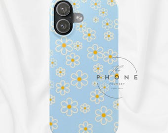 Minimal Daisy Flower Slim Phone Case, Retro Coquette Floral Print, Compatible with iPhone 17, 16, 15, 14, 13