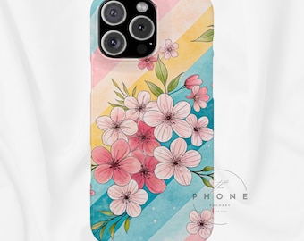 Colorful Fantasy Garden Watercolor Slim Phone Case, Cottagecore Nature-Inspired Art, Compatible with iPhone 17, 16, 15, 14, 13, 12, 11