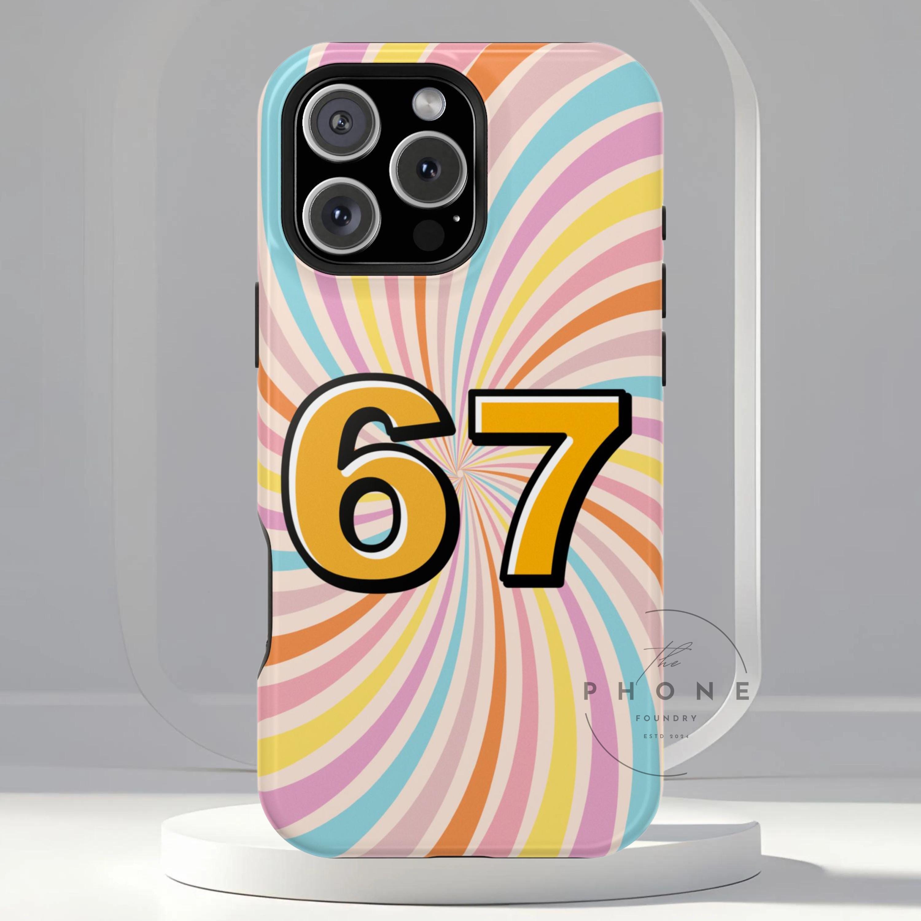 小物 meme 6-7 Meme Magnetic Phone Case, Retro Swirls Viral Trend Number