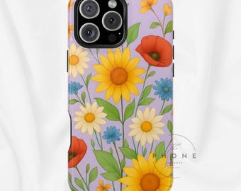 Cottagecore Wildflower Magnetic Phone Case, Hand Drawn Floral Art Design Vintage, Compatible with iPhone 17, 16, 15, 14, 13