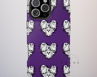 Ghost Heart Tough Phone Case, Creepy Spooky Heart Print, Goth Coquette, Compatible with iPhone, Galaxy, Google