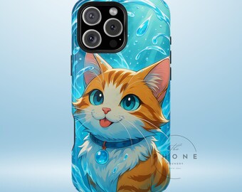 Water Cat Magnetic Phone Case, Anime Elemental Familiar Gift, Fantasy Ocean Magic, Compatible with iPhone 17, 16, 15, 14, 13