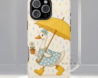 Custodia magnetica per telefono Rainy Day Goose, Cottagecore Animal, Silly Goose compatibile con iPhone 17, 16, 15, 14, 13