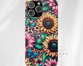 Stained Glass Sunflower Biodegradable Phone Case, Floral Butterfly Design, Compatible with iPhone 16, 15, 14, 13, 12, 11