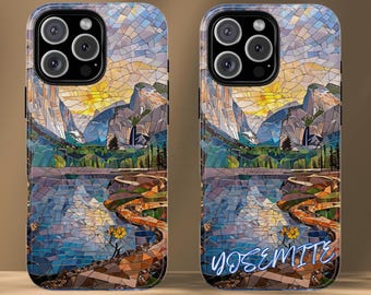 Yosemite National Park Slim Phone Case, Scenic Mosaic Mountain Landscape Phone Cover Compatible with iPhone 17, 16, 15, 14, 13, 12, 11