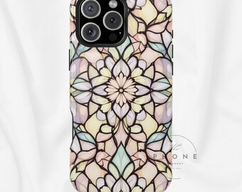 Pastel Stained Glass Mandala Magnetic Phone Case, Durable Vintage Floral Artistic Design Compatible with iPhone 17, 16, 15, 14, 13