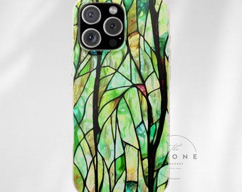 Stained Glass Forest Biodegradable Phone Case, Nature Inspired, Compatible with iPhone 16, 15, 14, 13, 12, 11