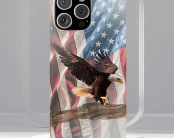 Funda delgada para teléfono con diseño de águila calva patriótica y bandera estadounidense, regalo patriótico del 4 de julio para veteranos, compatible con iPhone, Galaxy y Google.