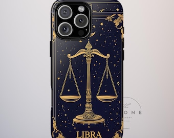 Libra Zodiac Tough Phone Case, Astrology Gift for Her, Celestial Star Sign Cover, Compatible with iPhone, Galaxy, Google