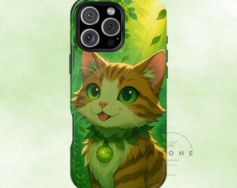 Earth Cat Magnetic Phone Case, Forest Spirit Anime Gift, Nature Familiar, Compatible with iPhone 17, 16, 15, 14, 13